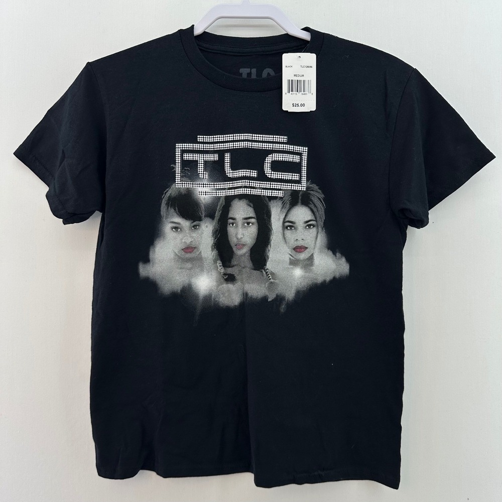 TLC Girl Group Black T Shirt Logo 90s Pop‎ Music Medium M NWT